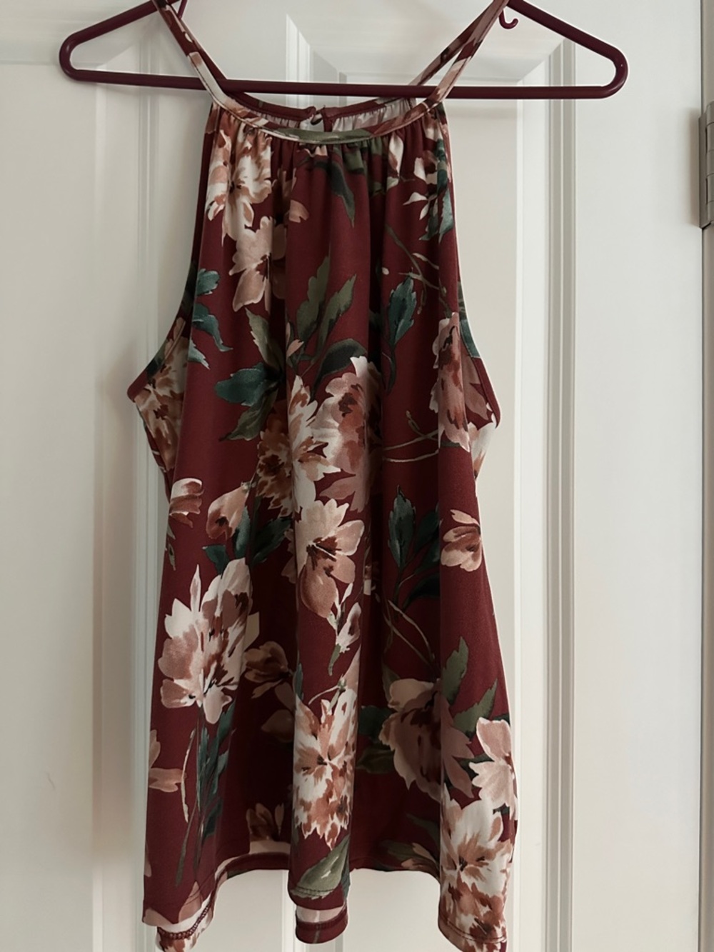 Papermoon Floral Halter Tank Top in Burgundy and Green